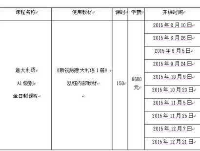 意大利語a1考試培訓班多少錢?